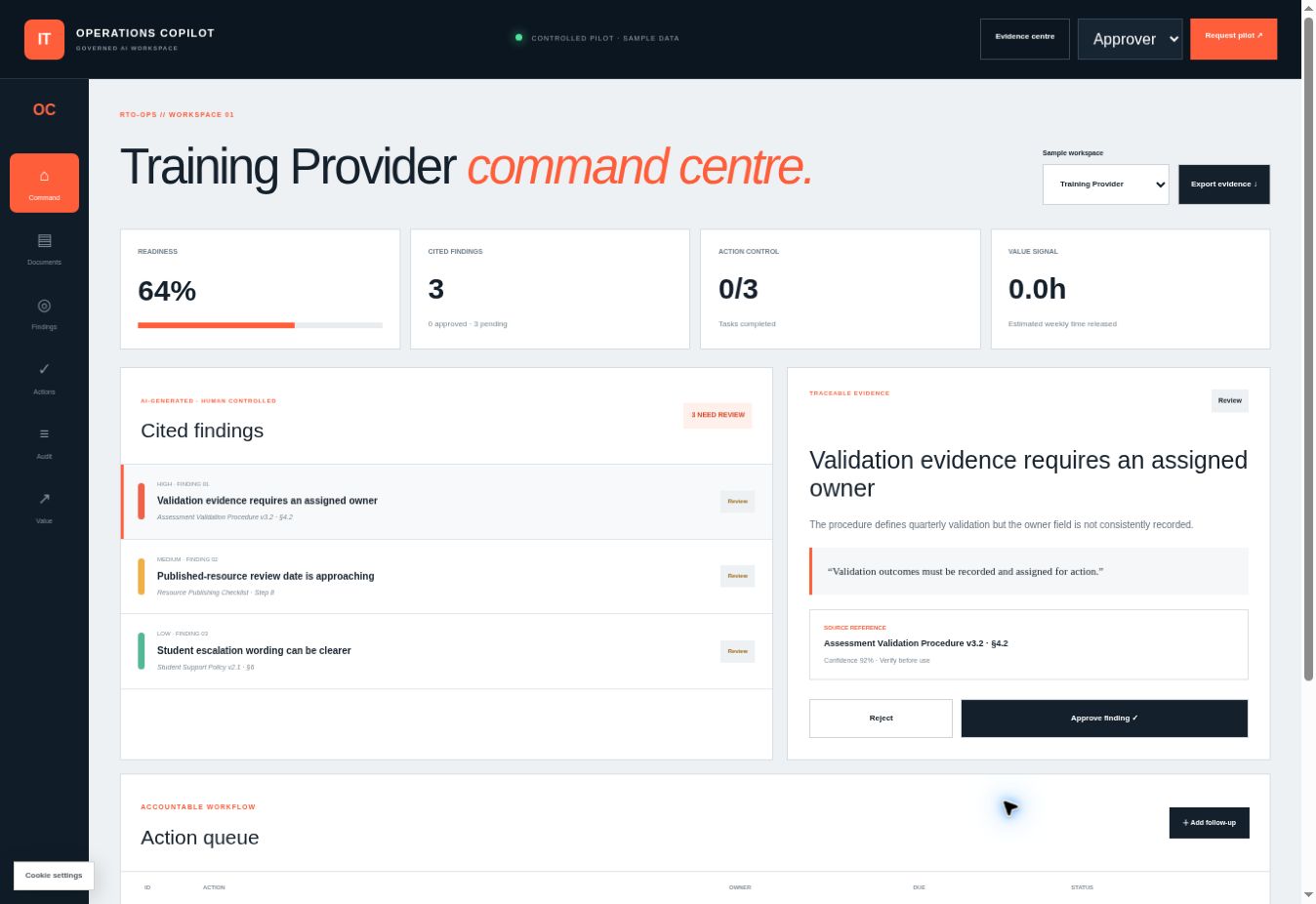 Operations Copilot findings interface with source evidence