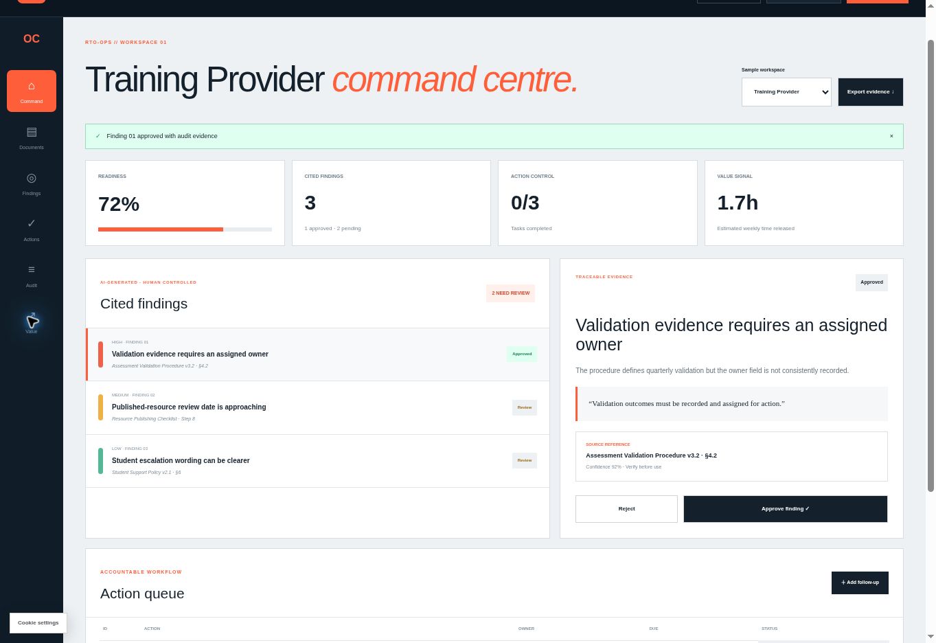 Operations Copilot Human-controlled value screen